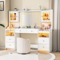 thumbnail image 3 of Makeup Vanity Desk with LED Lights and Mirror, Akaber 62" Large White Vanity with Power Outlet, 3 Lighting Modes, 4 Drawers & 2 Cabinets, Glass Top Vanity Table for Women Girls, 3 of 10