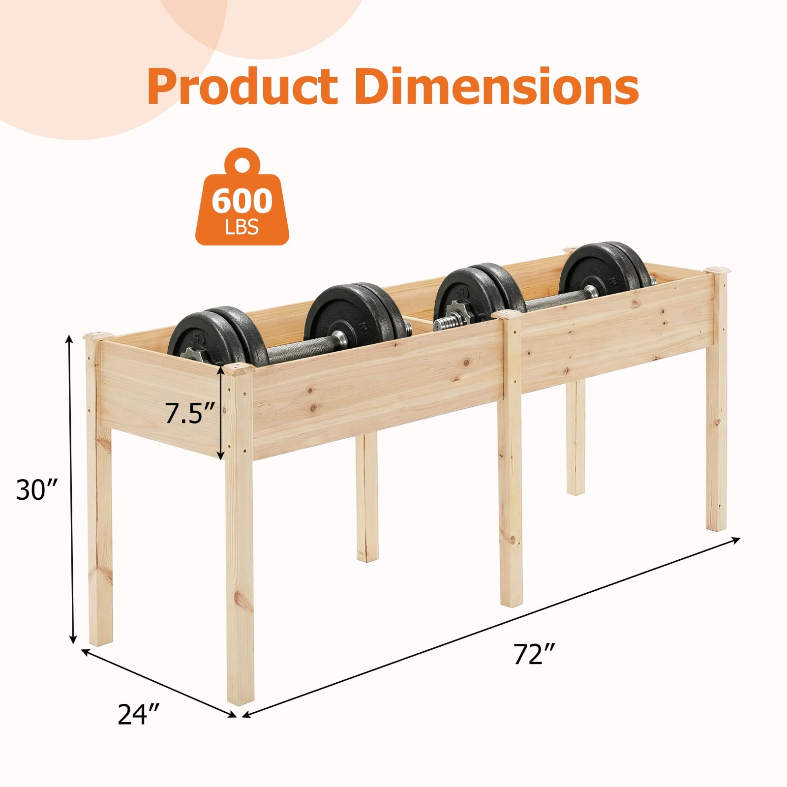Atilioo Raised Garden Bed with Legs, 72x23x30 Inch Elevated Reinforced Wooden Large Planter Box for Backyard, Patio, Balcony w/ Liner, Natural