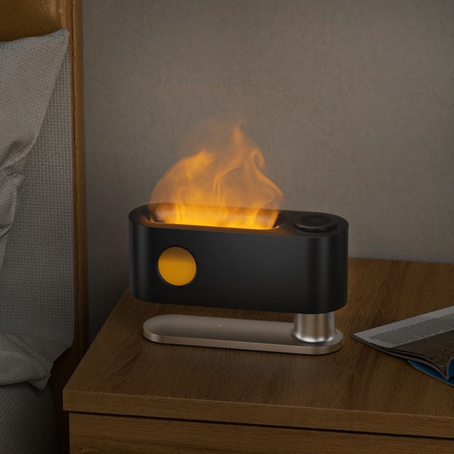 Humidificador difusor de aroma de llama, difusor de aceite cambiante, humidificador de fuego de apagado automático sin agua para el hogar, la oficina, el spa, el gimnasio (negro) ShuxiuWang 8390605957604