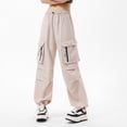 thumbnail image 2 of ClodeEU Women's Lightweight Cargo Pants, Wide Leg Drawstring Elastic Waist Loose Fit Pants Khaki,Womens Plus M, 2 of 5