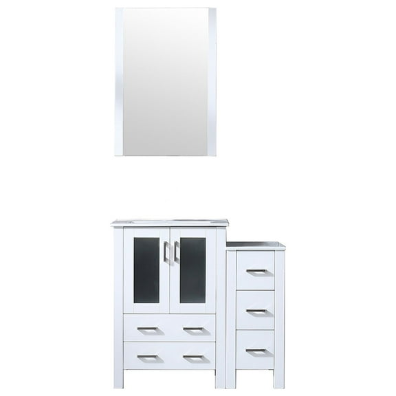 Lexora Volez 36 in W x 18.25 in D White Bath Vanity with Side Cabinet and 22 in Mirror