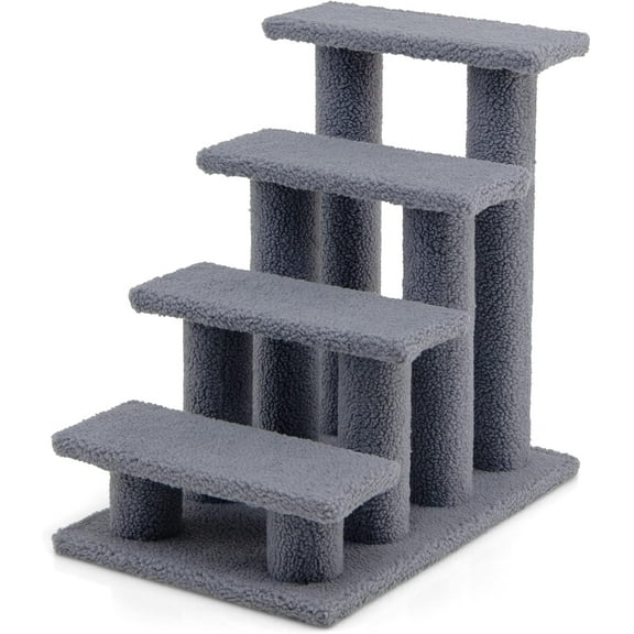 Wubio Pet Stairs for Cats and Dogs, 4-Step Carpeted Ladder Ramp Cat Climber Cat Scratching Post, Multi-Step Dog Stairs for High Beds, Couch (Grey)