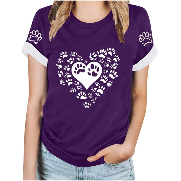 Tops Y Blusas de las Mujeres Estampadas Cuello Redondo Manga Corta, Poliéster Casual Top para Diario, Fiesta Y Todas las Estaciones
