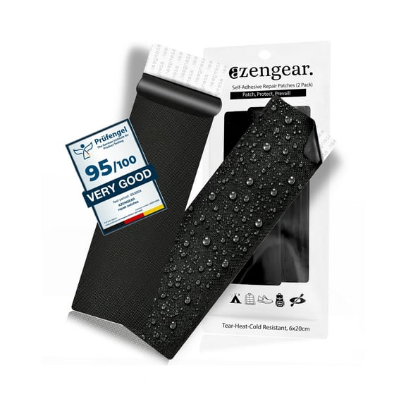 aZengear Self-Adhesive, Waterproof Repair Patches (2 Pack), Tear-Cold-Heat-Resistant, Seal Tape to Fix Rips, Holes in Jackets, Shoes, Tents, Upholstery, Ski Gear, Inflatables, RVs (Black, 2.4x7.9in)