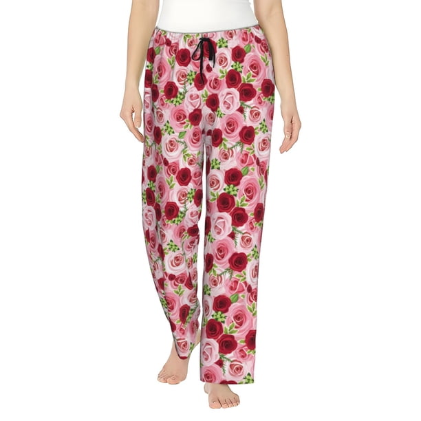 Balery Rose Flowers Pantalones de pijama para mujer, pijamas ultraligeros, pantalones de estar por casa-Small