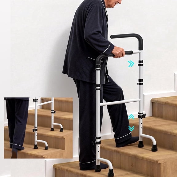 Vessgra Adjustable Stair Cane for Elderly and Seniors, Stair Climb Assist Cane with Non-Slip Base and Ergonomic Handle, Aluminum Alloy Mobility Aid, Supports up to 300 lbs