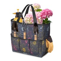 Bright Flowers Garden Tools Bag, Water-proof Oxford Garden Tote Home Organizer Gardening Tool Bag Kit Holder with 8 Pockets for Indoor and Outdoor Gardening(Tools Not Included)