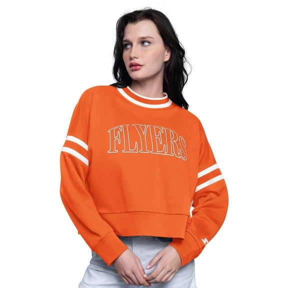 Women's-Starter  Orange Philadelphia Flyers Power Play Cropped Pullover Sweatshirt