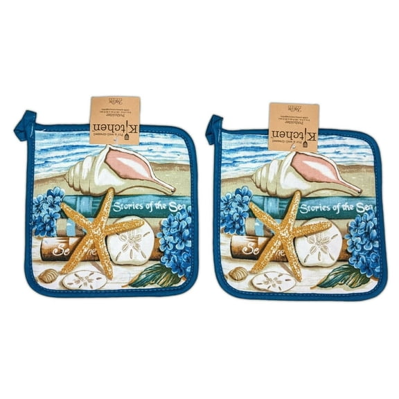 Set of 2 STORIES OF THE SEA Coastal Nautical Potholders, by Kay Dee