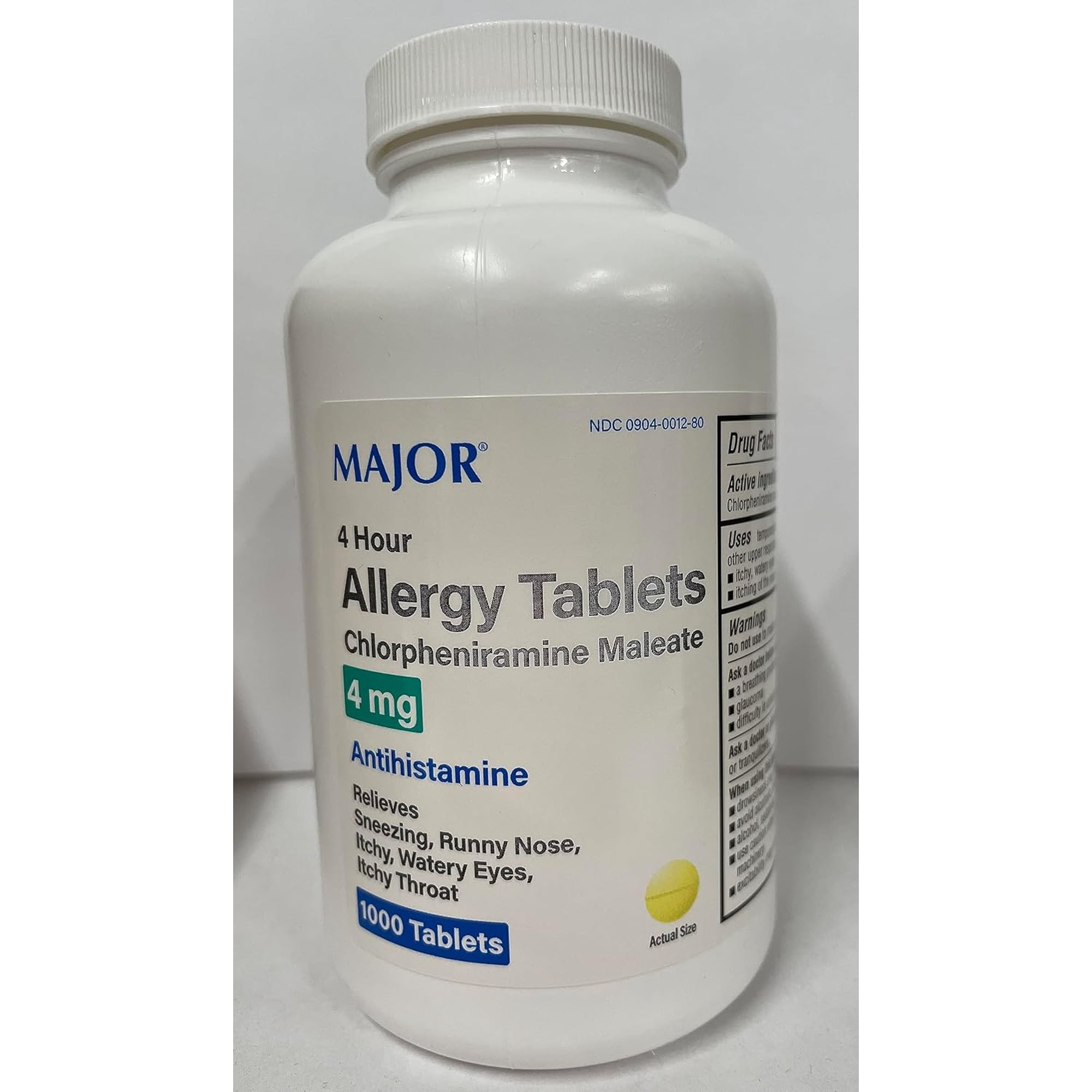Major Chlorpheniramine Maleate Allergy Tablets, 4 mg, 1000 Count
