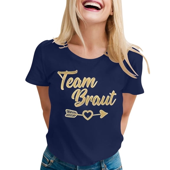 WEIWEN Bride Shirt for Women Team Bride Tshirts Matching Bridal Party Wedding Short Sleeve Tees Dark Blue, XXL