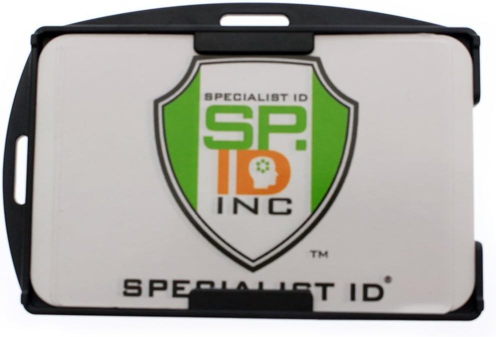 Bulk 50 Pack -  Black  Card ID Badge Holder - Holds 2 Cards - Rigid Hard Plastic - Double Sided Card Holder for Horizontal or Vertical Badges - Open Face Design