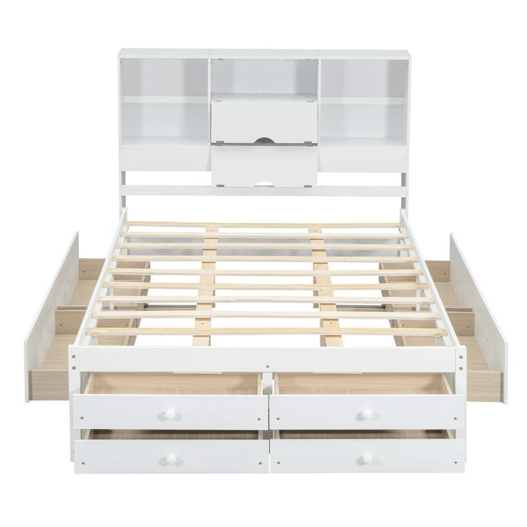 Euroco Wood Queen Size Platform Bed with Storage Headboard