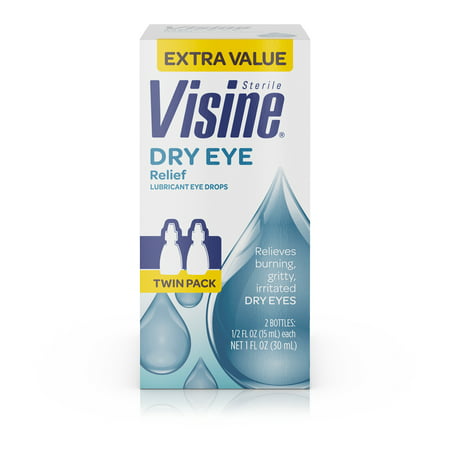Visine Dry Eye Relief Lubricating Eye Drops, 0.5 fl. oz, Pack of