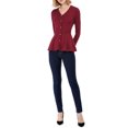 thumbnail image 3 of INSPIRE CHIC Women's Peplum Sweater V Neck Long Sleeve Ribbed Knit Tops M Burgundy, 3 of 9