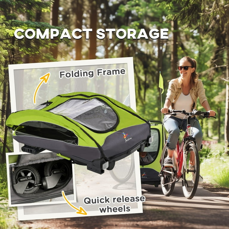 Aosom 3 In 1 Kids Bike Trailer Foldable Jogger Stroller with Shock Absorber Adjustable Handlebar Green Gray Walmart