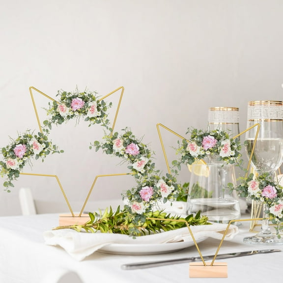 Grusce 10pcs Star Shaped Metal Floral Hoop Centerpiece with Wood Stand for Wedding DIY Dream Catcher Table Decorations Flower Not Included