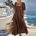 thumbnail image 6 of Ruimatai Women's Square Neck Gathered Short Sleeve Half-Button Loose Fit Casual Maxi Dresses with Pockets for Women Beach & Vacation Wear, 6 of 8