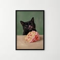 thumbnail image 2 of [UNFRAMED] Black Cat Eating Cake Poster - Whimsical Funny Wall Art, Pink Strawberry Cake Print, 2 of 5