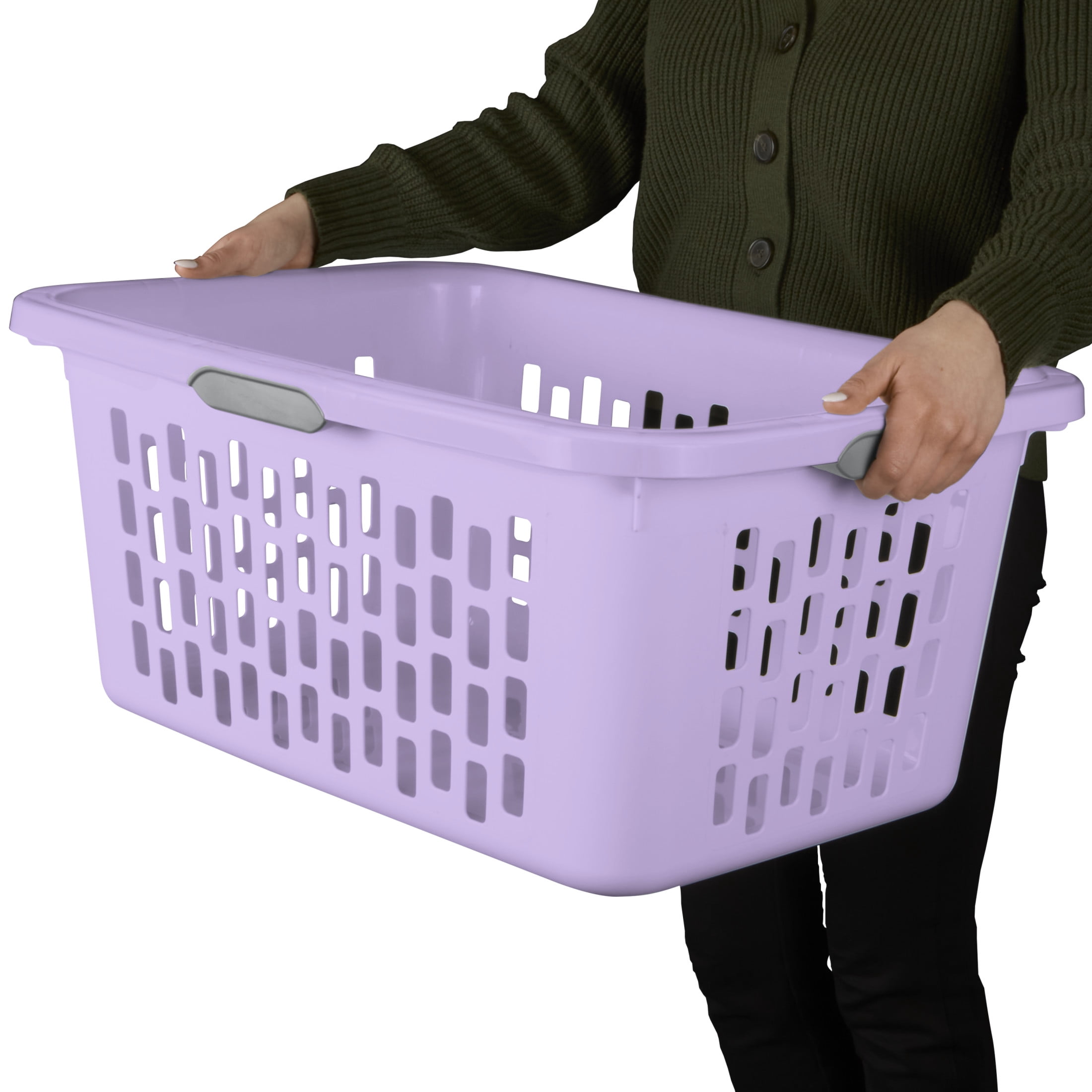 Sterilite Large 2 Bushel Plastic Laundry Basket with 4 Comfort Grip Handles, Lilac, 6 Pack