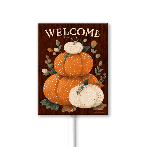 Eveokoki Thanksgiving Yard Sign Aluminum Fall Pumpkin Yard Stakes 7x8.8Inch Garden Decorations Welcome Sign for Autumn Harvest Outdoor Lawn Patio Walkway Decor