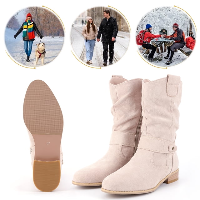 Botas Occidentales Con Cortas Botines Mujer para Otoño Invierno Rojo