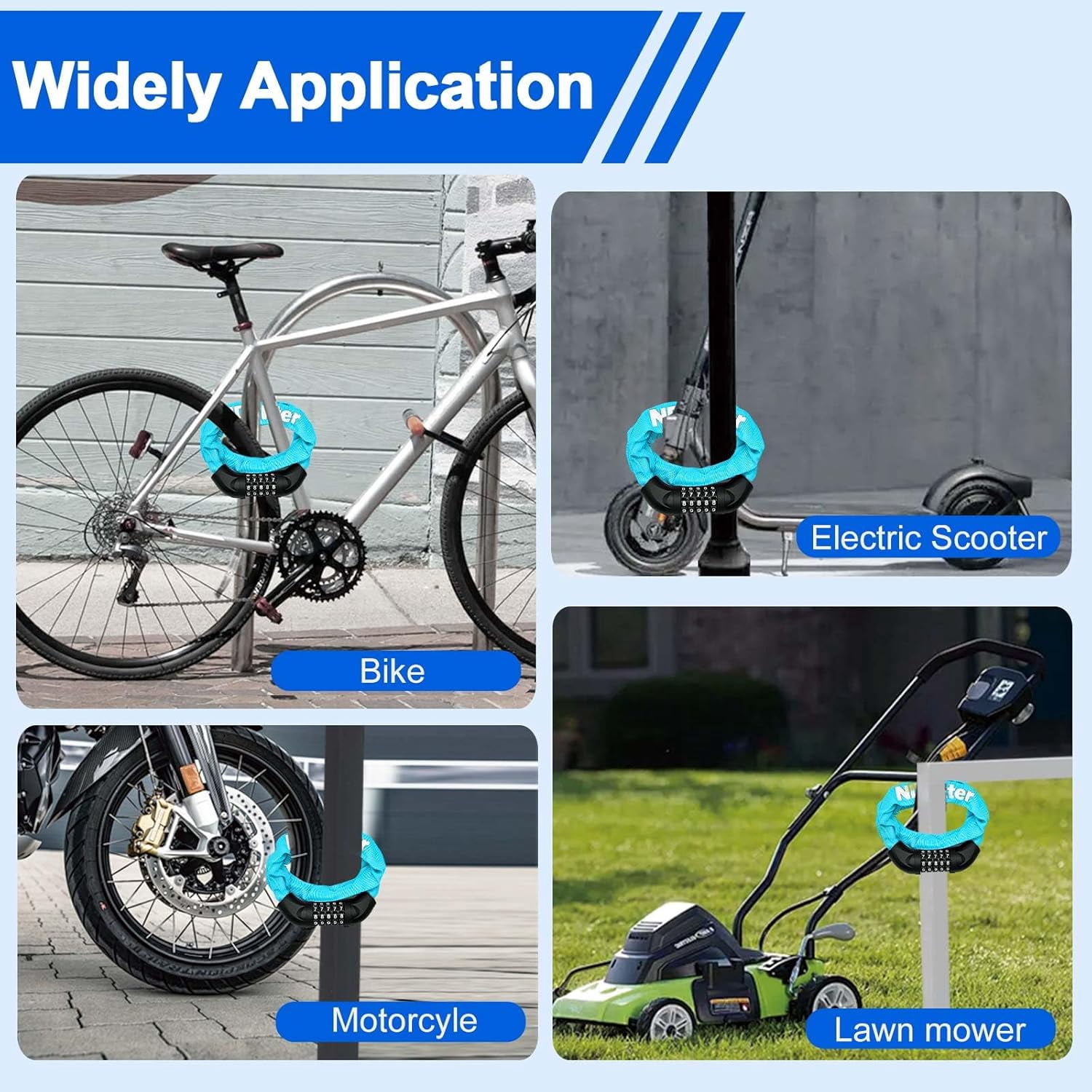 Bike Chain Lock, 5 Digit Combination Heavy Duty Anti Theft Bicycle Chain Lock,2.62/3.2/4.27/5/6Ft Long Security Resettable Bike Locks for Bike, Bicycle, Scooter, Door, Gate, Fence-4/6mm Thick