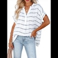 thumbnail image 3 of Blusas Formales Informales para Mujer, Camisas de Trabajo, Camisas con Botones, Camisetas de Corta con Cuello en V Raya L, 3 of 9
