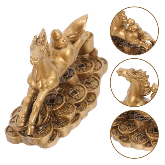 OFFIGAM Golden Horse Resin Figurine Sculpture Decorative Home for Adults and Collectors