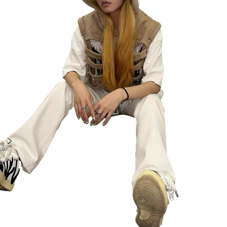 Douhoow Women Vest New Streetwear Hollowed Skeleton Hoodie