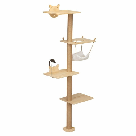 RONG-3 Floor-to-Ceiling Cat Tree with Natural Sisal Rope Scratching Post - Adjustable Height  - Modern Cat Activity Tree, Cat Scratcher Post