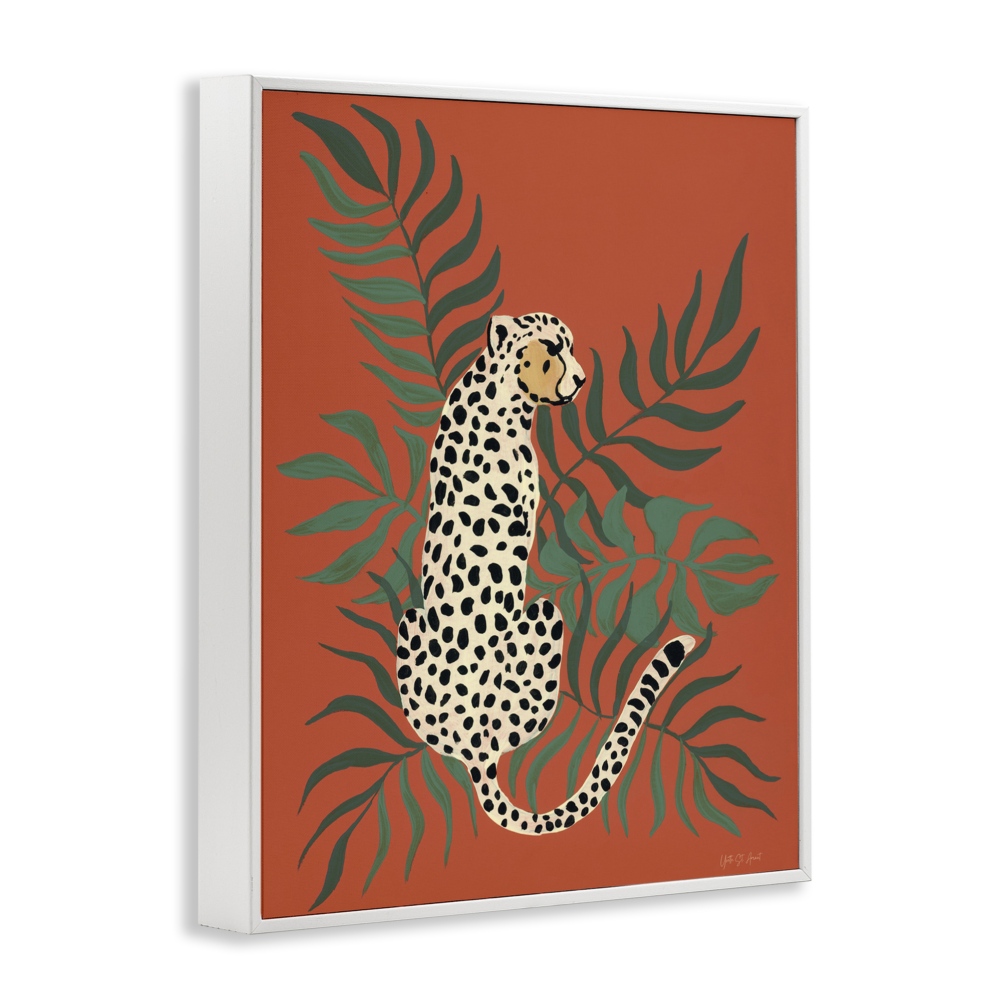 Stupell Industries Leopard & Palm Leaves Animals & Insects Painting White Framed Art Print Wall Art, 11 x 14