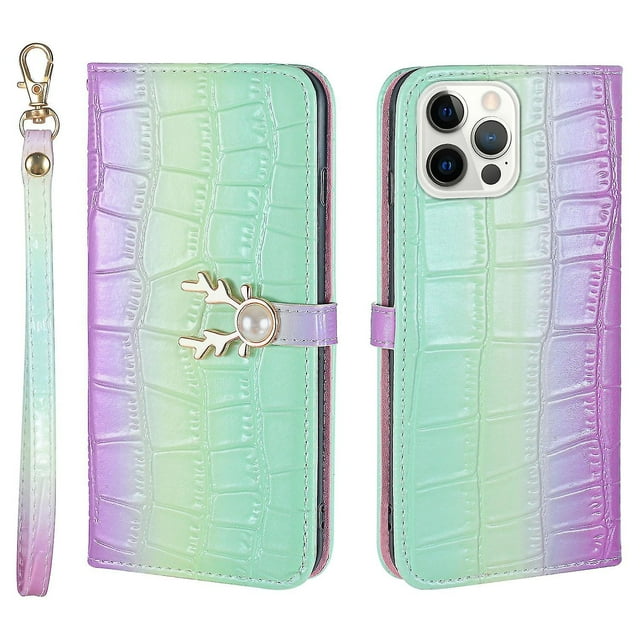 Funda con estampado de alce para iPhone 13 Pro Max con tarjetero, cordón, piel sintética, función billetera y protección contra caídas en las esquinas.