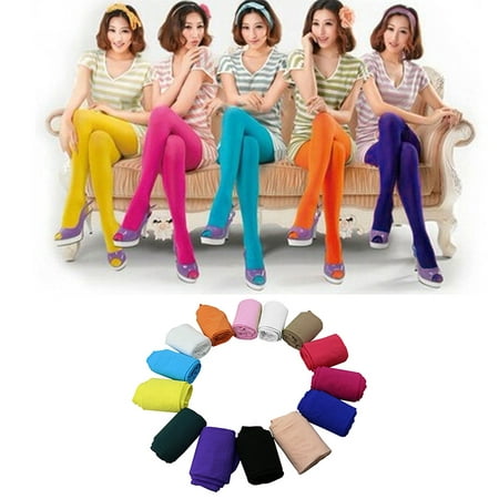 

Yesbay Candy Colors Opaque Footed Socks Tights Slim Pantyhose Women Stockings Lake Blue