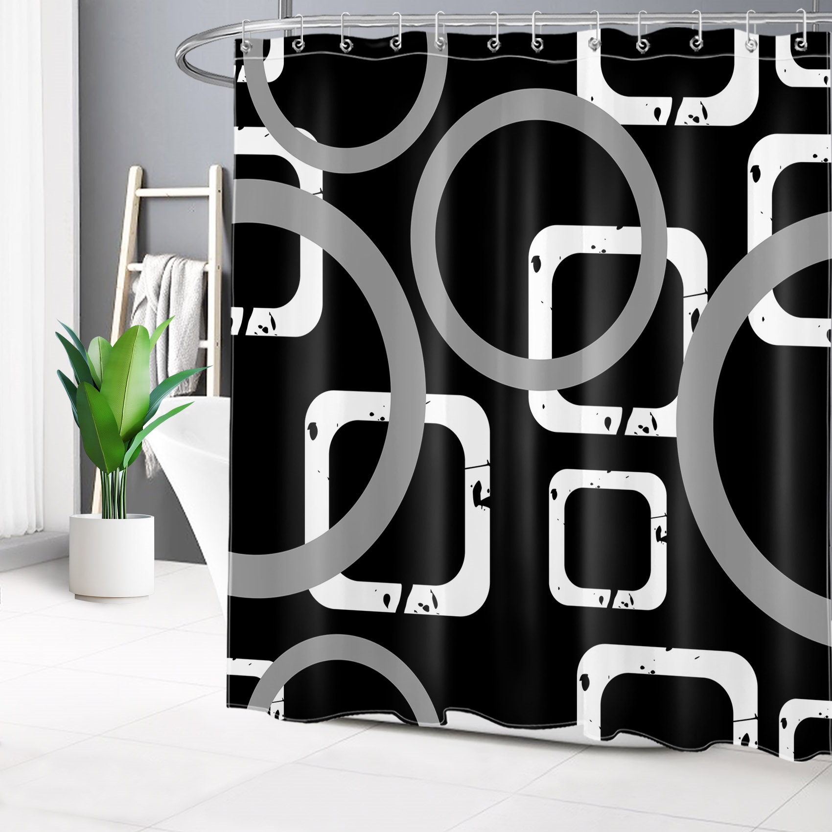Black and White Shower Curtain Abstract Geometric Grey Striped Bathroom Shower Curtain Modern Art Shower Curtain Home Decor Waterproof Durable Shower Curtain Accessories with 12 Hooks 72x78 Inches