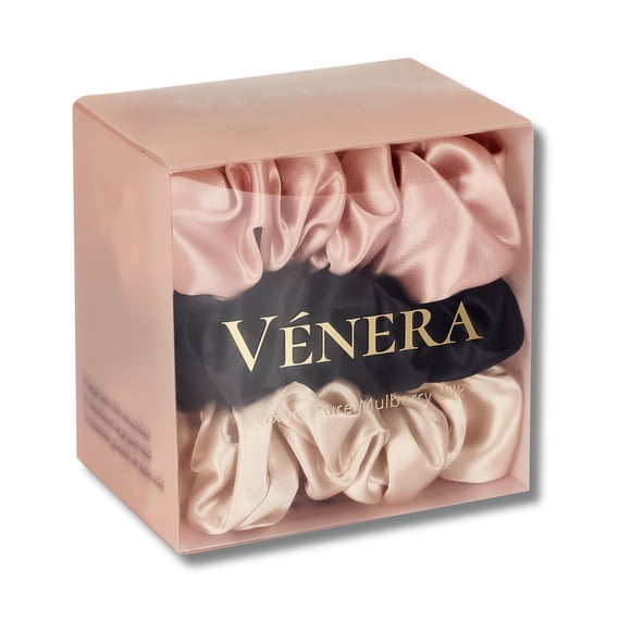 V?nera Coleteros de seda de morera pura de 22 momme, prevención de encrespamiento y rotura, soportes para coletas para el cuidado del cabello para mujeres, lazos de seda para el cabello (rosa carame