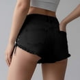 thumbnail image 4 of hotojiny Women Jean Shorts Trendy Side Lace up Hot Pants Comfy Stretchy Fringed Denim Shorts Streetwear M-3XL, 4 of 5