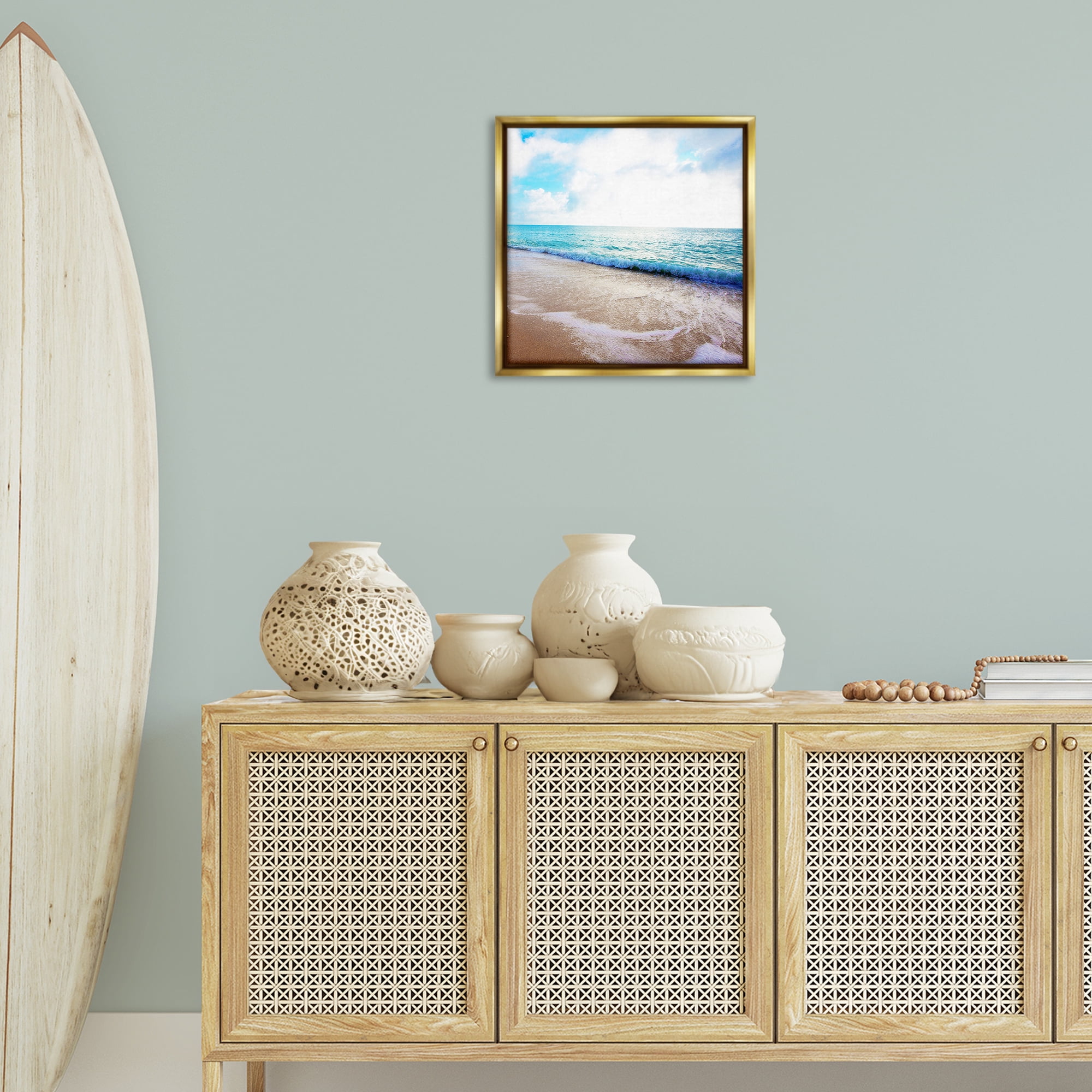Stupell Industries Billowing Beach Wave Nautical & Beach Photography Gold Floater Framed Canvas Art Print Wall Art, 18 x 18