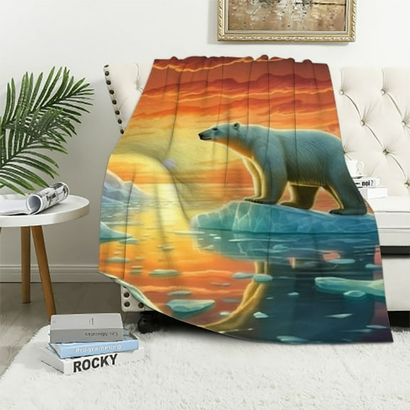 BCIIG Polar Bear Iceberg Sunset Warm Lightweight Blanket Soft Fleece Blankets Throw Blanket Living Rooms Sofa Decor Cow Gifts Blanket for All Seasons 40x50in