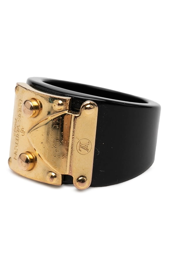 Pre-Owned Louis Vuitton Berg Rockme Ring, #L, Black Plastic, Women's, LOUIS VUITTON