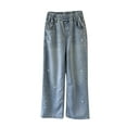 thumbnail image 2 of Trendy Girls Embroidered Denim Pants Casual Wide Leg Fashionable Loose Fit Jeans with Pockets for Everyday Wear, 2 of 3