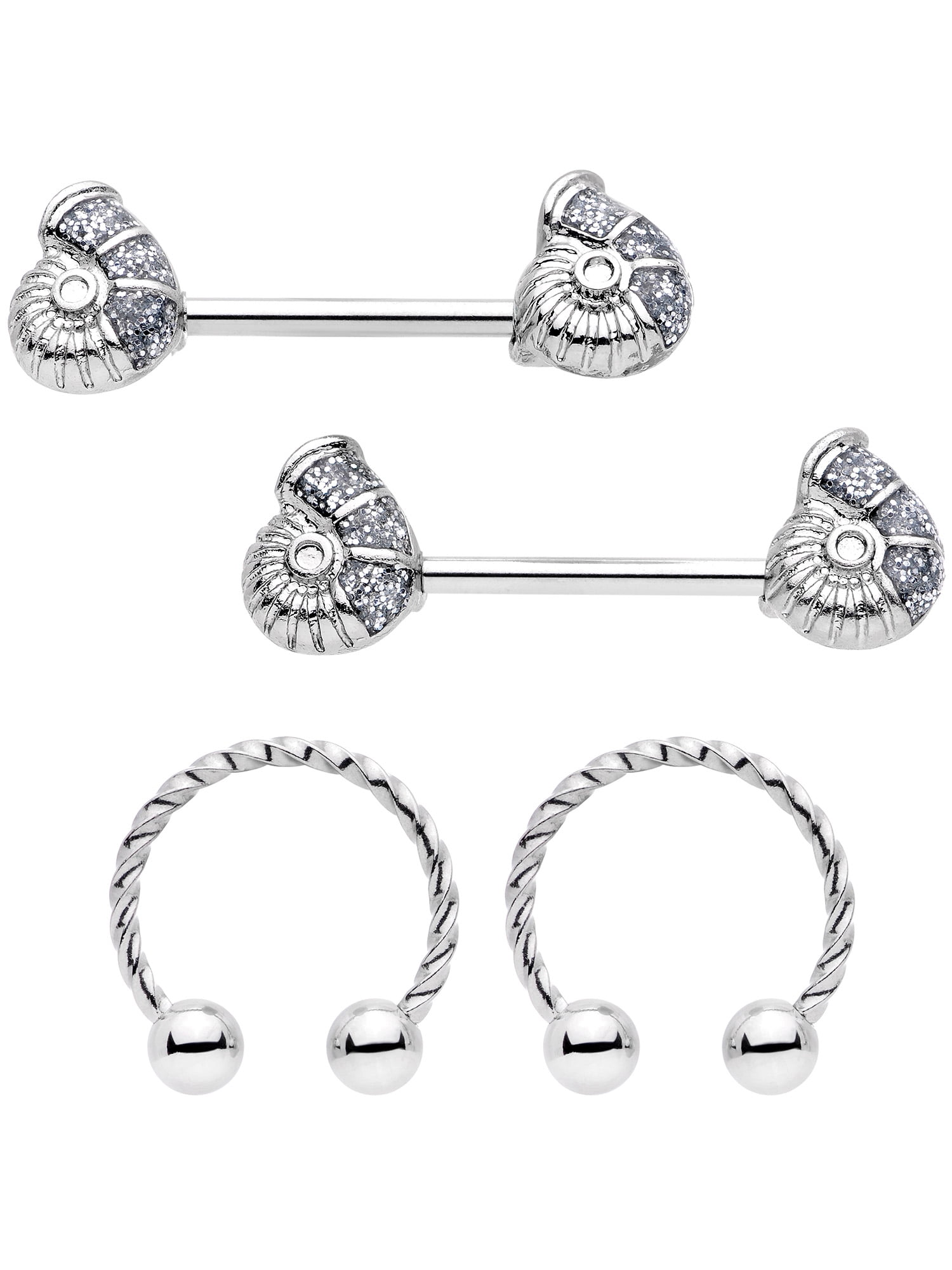 Body Candy 14G Women Nipplerings Piercing 316L Stainless Steel 4Pc Blue Seashell Nipple Shield Set 16mm-14mm