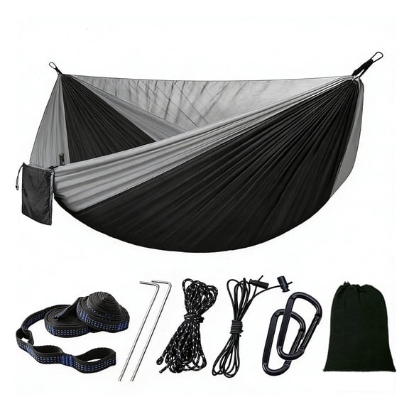 BN-LINK Camping Hammock, Portable Lightweight Hammocks with Mosquito Net, Outdoor Hammocks for Backpacking,Beach,Backyard,Patio,Hiking,440 lb Capacity,Gray Black