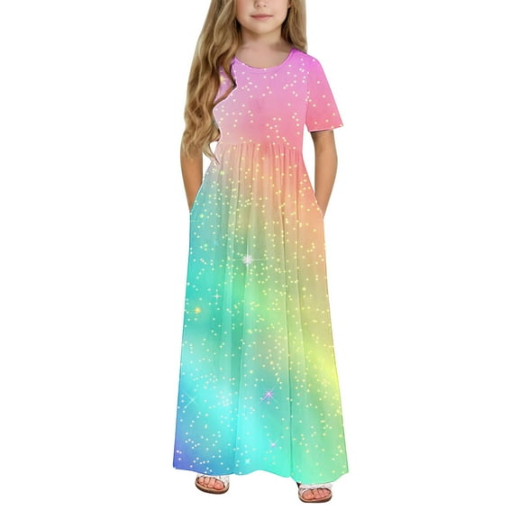 Teen Girl Dresses Size 14-16 Smock Floral Dress Crew Neck Dresses Flower Girl Dresses for Girls 7-16 Champagne Casual Beach Maxi Dress Vestido De Fiesta Para NiñA Clearance 9 Years