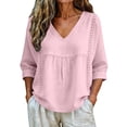 thumbnail image 4 of Bosfbaoi Womens Blouses V Neck Lace Trim Relaxed Fit 3/4 Sleeve Babydoll Crinkle Fabric Casual Tops for Women, 4 of 8
