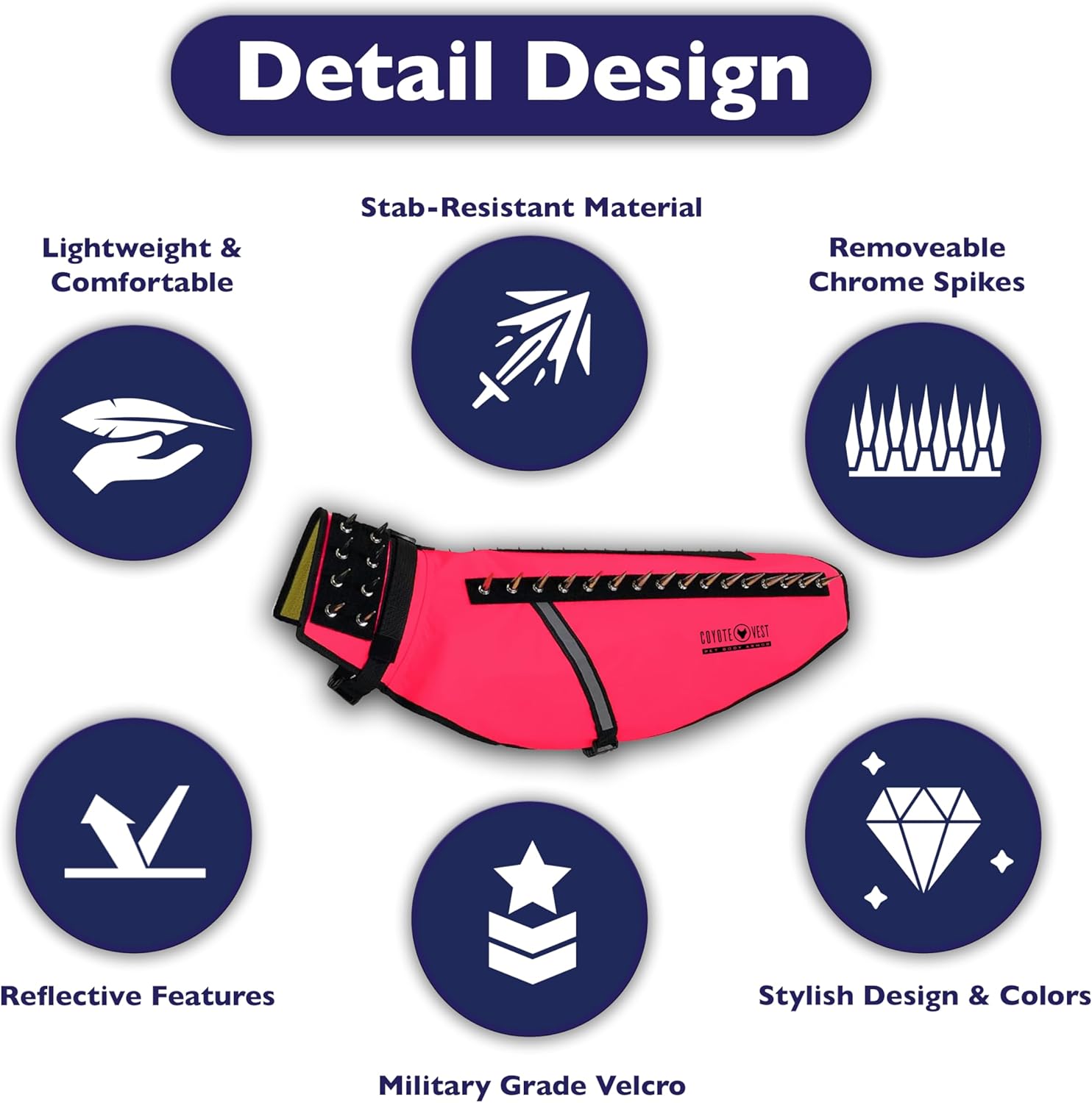 CoyoteVest (Medium, Neon Pink) Dog Harness Protection Vest, Reflective Dog Accessories with Spikes to Shield Your Pet from Raptor and Animal Attacks, Proudly Made in America