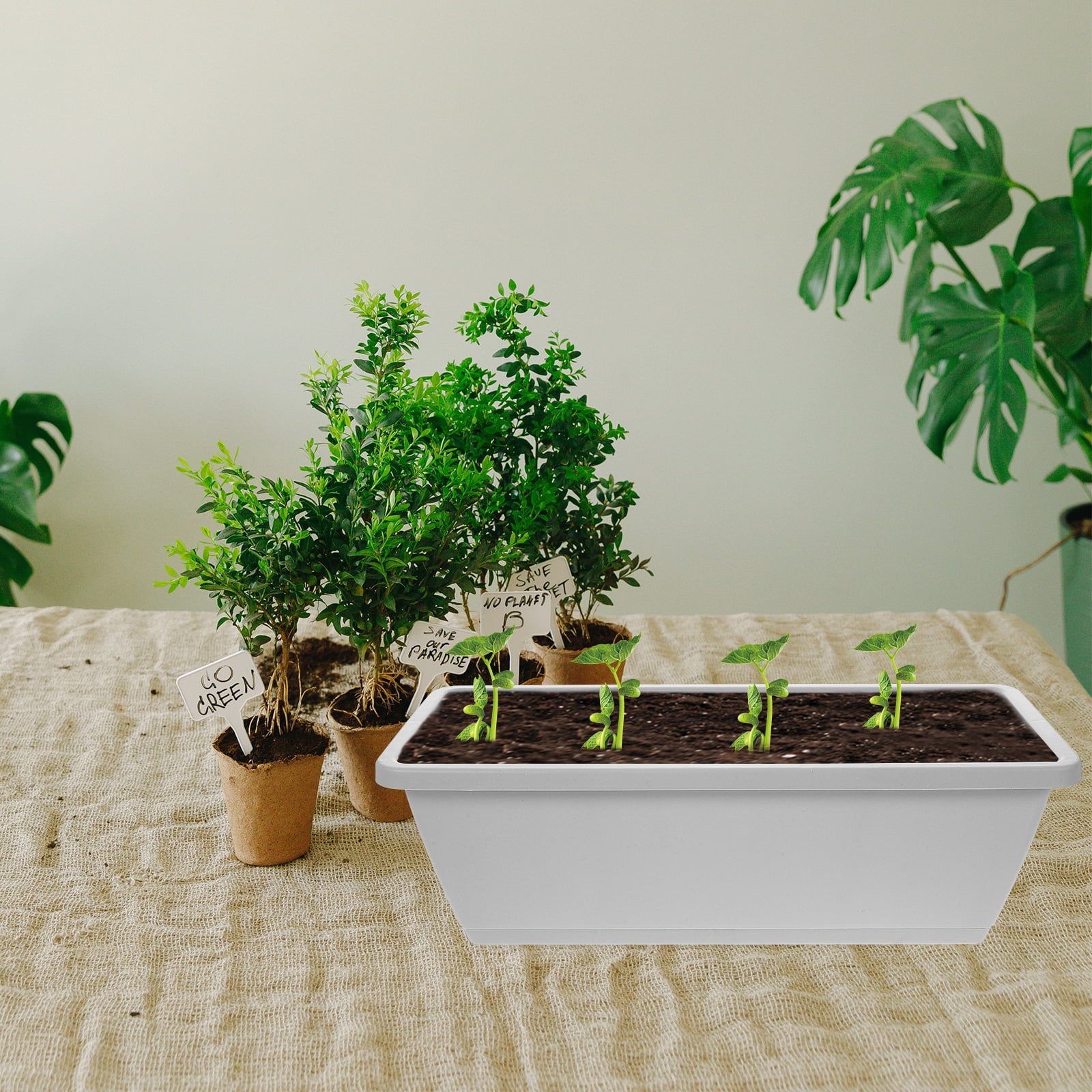 4 Sets Rectangular Window Flower Box Planter Plant Vegetable Planters with Tray