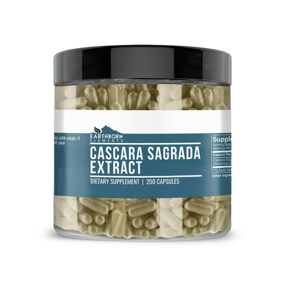 Earthborn Elements Cascara Sagrada Extract 200 Capsules, Pure & Undiluted, No Additives