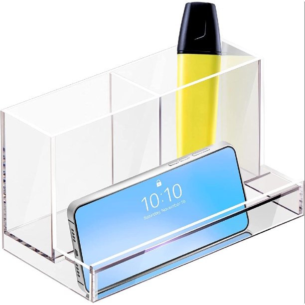 Clear Acrylic Modern Desk Organizer with White Edges, Pen & Envelope