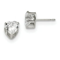 Primal Silver Sterling Silver 7mm Heart Snap Set Cubic Zirconia Stud Earrings